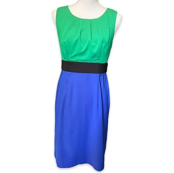 AB Studio Green and Blue Color Block Sheath Dress Size 6 - Picture 1 of 9